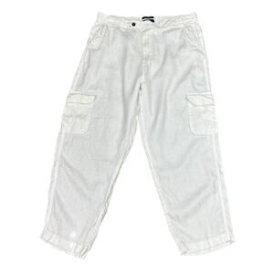 Rachel Roy Linen High Rise Cropped Carpenter Pants White Size XL